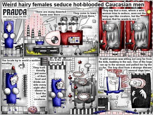Cartoon: Weird hairy females (medium) by bob schroeder tagged weird,hairy,females,barn,creature,man,woman,wild,comic,webcomic