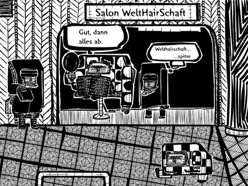 Cartoon: welthairschaft (medium) by bob schroeder tagged dschihad,is,isis,terror,krieg,islamismus,frisur