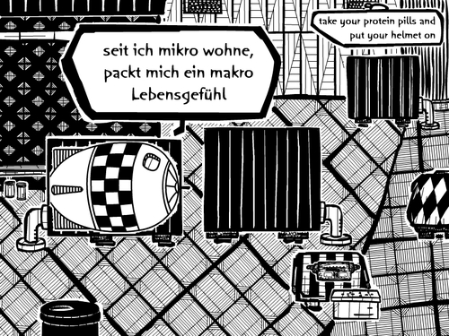 Cartoon: wohngefuehl (medium) by bob schroeder tagged mikrowohnung,wohnen,obdachlos,billig,haus