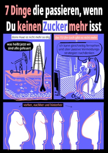 Cartoon: endlich zuckerfrei (medium) by bob schroeder tagged zuckerfrei,diabetes,versteckterzucker,kopftuchmädchen,diy,schokobrunnen,historisch,comic