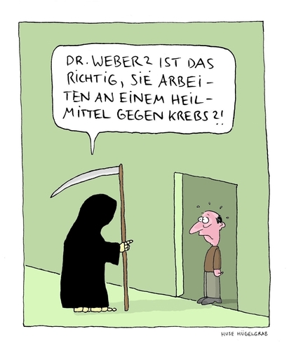 Cartoon: Besuch vom Sensenmann 4 (medium) by Huse Fack tagged gevatter,tod,sensenmann,krebs,heilmittel