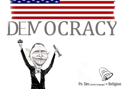 Cartoon: the change to deno cracy (medium) by RahimAdward tagged democracy,change,obama,rahim,adward,war,usa