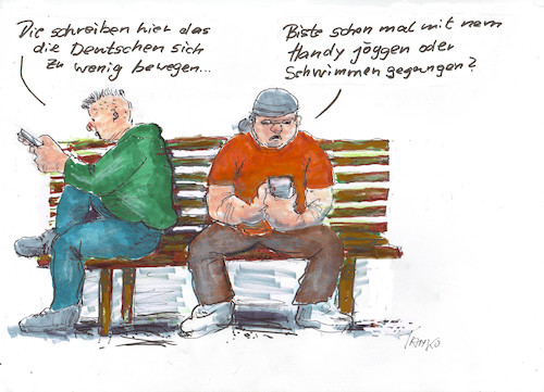 Cartoon: Bewegungsmangel (medium) by Skowronek tagged deutsche,fitness,bewegungsmangel,handy