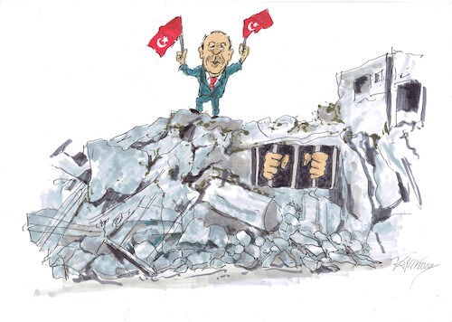 Cartoon: Erdogan (medium) by Skowronek tagged erdogan,türkei,erdbeben,wahl,gefangene,gefängnis,opposition
