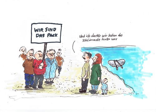 Cartoon: Flüchtlinge (medium) by Skowronek tagged ostdeutsche,flüchtlinge,pegidia