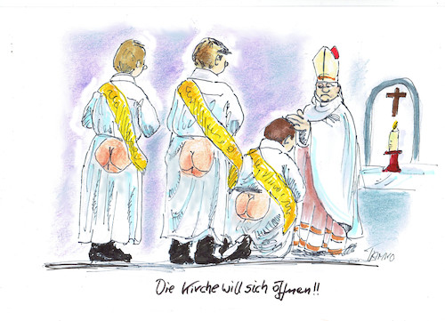 Cartoon: Kirche will sich öffnen (medium) by Skowronek tagged kirche,missbrauch,kinder,jugendliche,doppelmoral,erneuerung,sexualität,zöllibat,machtmißbrauch