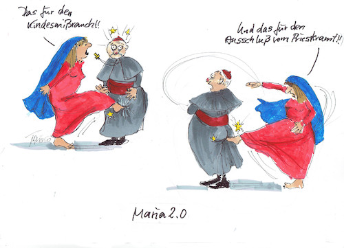 Cartoon: Maria 2.0 (medium) by Skowronek tagged maria,kirche,priester,skowronek,cartoon,karikatur,frauen,streik,priesteramt,kindesmißbrauch,papst