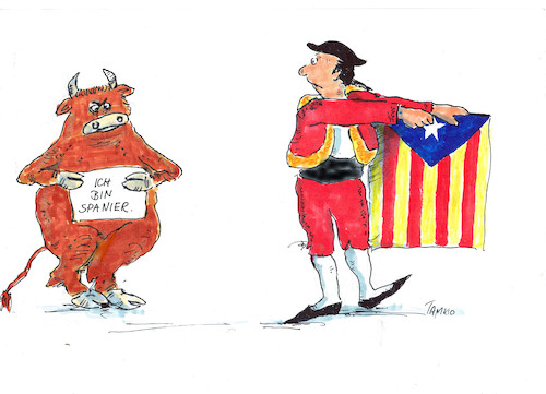 Cartoon: OLE (medium) by Skowronek tagged spanien,katalonien,referendum,eu,unabhängigkeit,stierkampf,torero