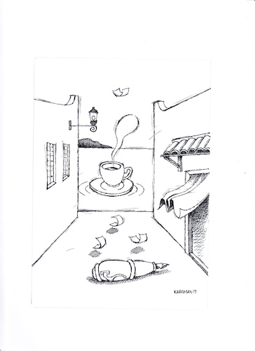 Cartoon: Kaffee Bodrum (medium) by Mehmet Karaman tagged kaffee,bodrum,meer,literatür