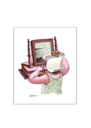 Cartoon: Nachdenklich in ihren Spiegel (medium) by Mehmet Karaman tagged literatur,haar,frau,spiegel