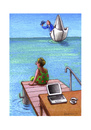 Cartoon: Prinz auf dem weissen.... (small) by Mehmet Karaman tagged frau literatur schreiben papierschiff