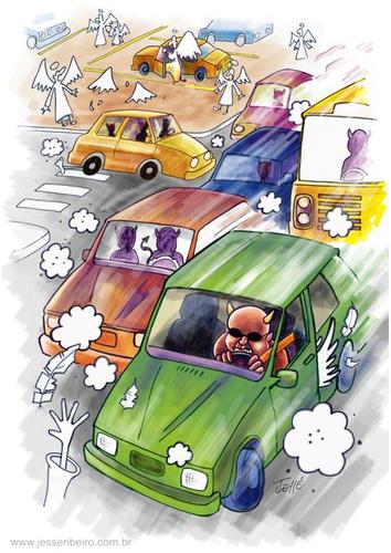 Cartoon: Traffic (medium) by Jesse Ribeiro tagged comic,cartoon,traffic,demon,angels