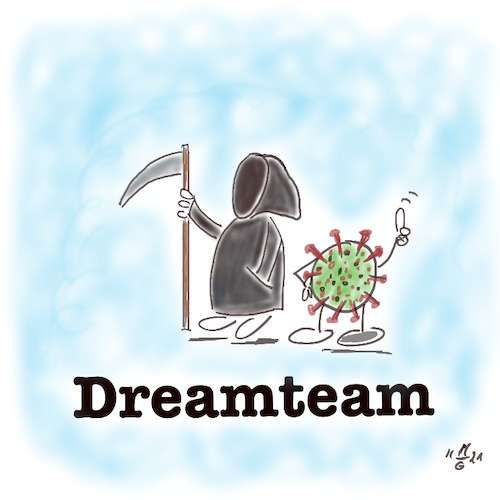 Cartoon: Dreamteam in der Coronapandemie (medium) by legriffeur tagged corona,coronavirus,tod,virus,legriffeur61,deutschland,innenpolitik,krise,pandemie,krisenmanagement,versagerdeutschland