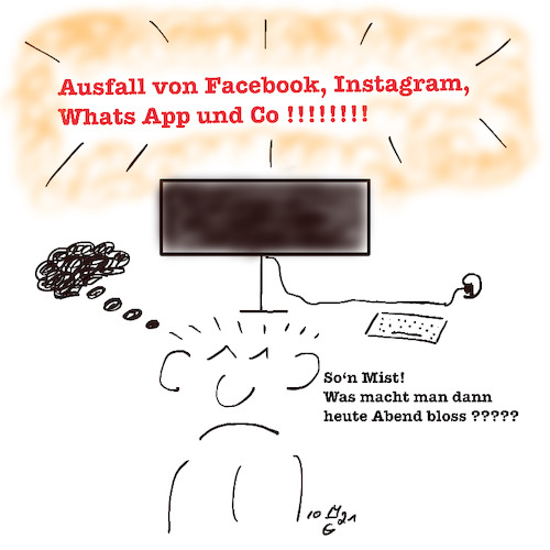 Cartoon: Kein Facebook und Co (medium) by legriffeur tagged facebook,instagram,whatsapp,internet,server,serverausfall,legriffeur61,feierabend,surfen,chatten,chats