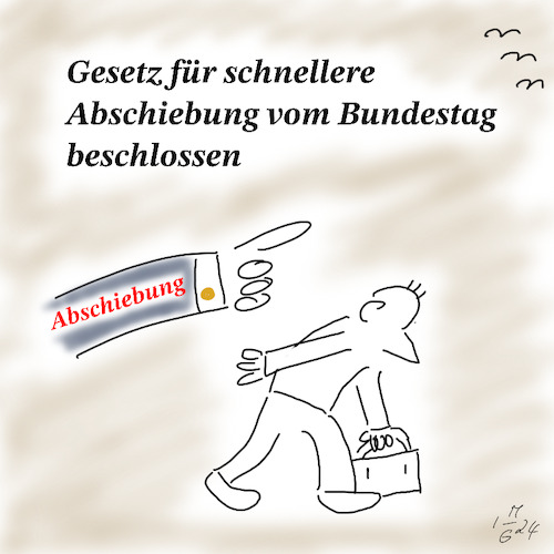 Cartoon: Schneller Abschieben (medium) by legriffeur tagged migration,migrationskrise,deutschland,asyl,flüchtlinge,flüchtlingskrise,bundestag,bundesregierung,migranten,abschiebung,schnelle