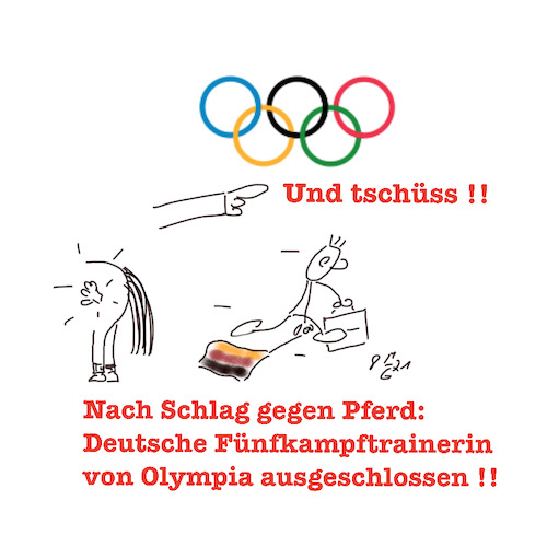 Cartoon: Und tschüss Olympia (medium) by legriffeur tagged olympia,olympia201,olympiatokiyo,fünfkampf,ausschluss,ausschlussvonolympia,tiere