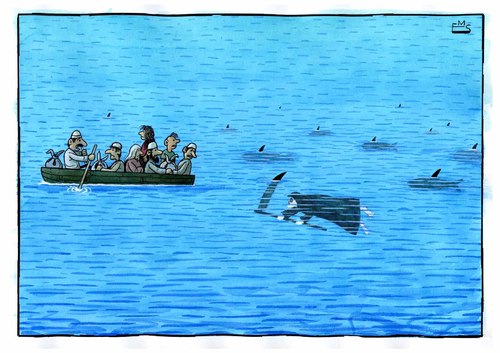 Cartoon: Sharks (medium) by Makhmud Eshonkulov tagged sharks