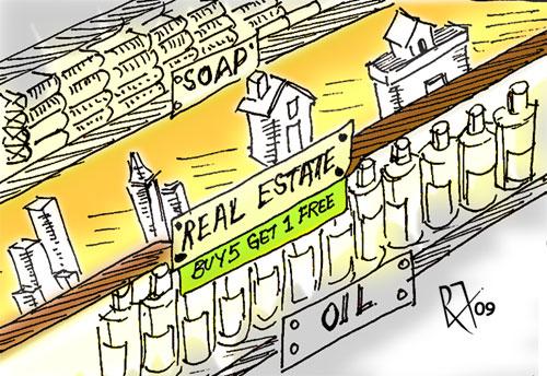 Cartoon: Real Estate - property crash (medium) by cindyteres tagged construction,doom,real,estate,cartoon,humour,drawing,sketch,freehold,marketing,remy,francis,animator,dubai