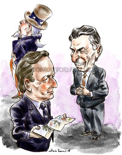 Cartoon: Cameron-Macri-Sam (medium) by Bob Row tagged panama,papers,cameron,macri,usa,argentina,great,britain,capitalism,corruption,fiscal,fraud