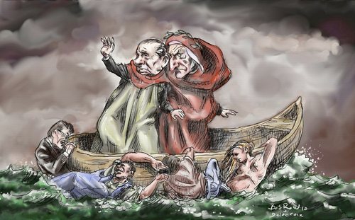 Cartoon: Italy under Berlusconi (medium) by Bob Row tagged berlusconi,dante,italy,caricature,politics,corruption