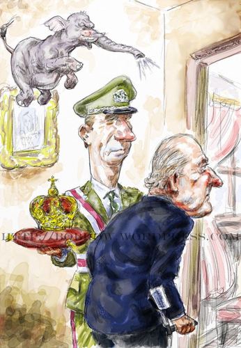 Cartoon: Juan Carlos out Felipe in (medium) by Bob Row tagged spain,juan,carlos,felipe,monarchy,corruption,scandals