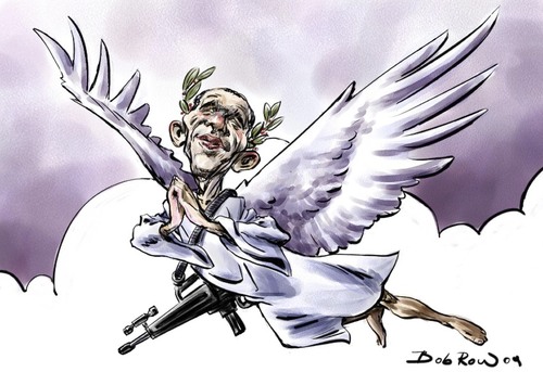 Cartoon: Obama Preventive Peace Prize (medium) by Bob Row tagged obama,nobel,peace,war,caricature