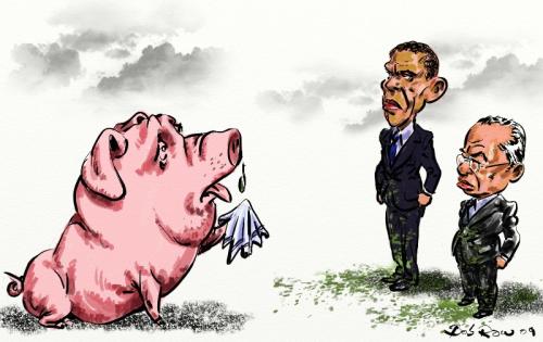 Cartoon: Swine flu (medium) by Bob Row tagged swine,flu