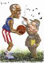 Cartoon: Obama_Castro (small) by Bob Row tagged obama castro cuba usa politics americas summit caricature cartoon basketball cigars