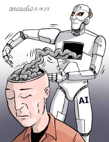 Cartoon: AI and the human brain. (medium) by Cartoonarcadio tagged ai,human,brain,technology
