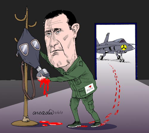 Cartoon: Al Assad and chemical weapons. (medium) by Cartoonarcadio tagged syria,al,assad,war,asia,middle,east