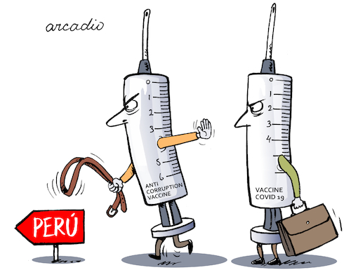 Cartoon: Anti corruption vaccine. (medium) by Cartoonarcadio tagged peru,vaccine,corruption,pandemic,health,government