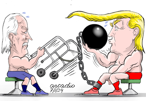 Cartoon: Biden and Trump exercising. (medium) by Cartoonarcadio tagged trump,biden,politicians