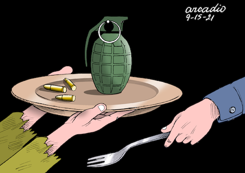 Cartoon: Budget for war not for food. (medium) by Cartoonarcadio tagged weapons,food,poverty,third,world,for