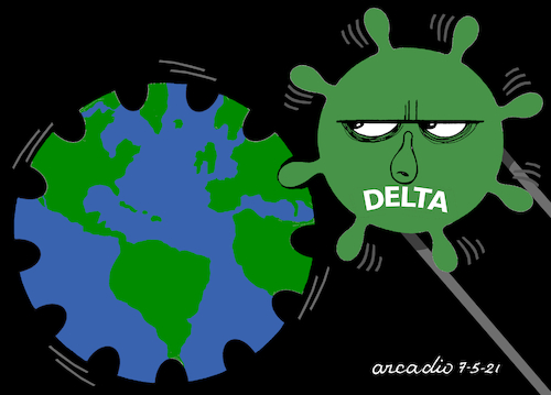 Cartoon: Covid 19 delta version. (medium) by Cartoonarcadio tagged covid,19,pandemic,health,world,delta