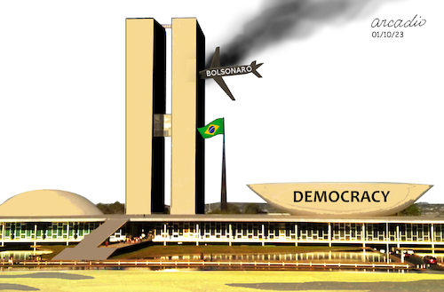 Cartoon: Democracy in Brazil was hit. (medium) by Cartoonarcadio tagged brazil,latin,america,democracy