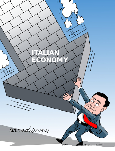 Cartoon: Draghi and the economy. (medium) by Cartoonarcadio tagged italia,economy,draghi,leader,europe,euro,eu