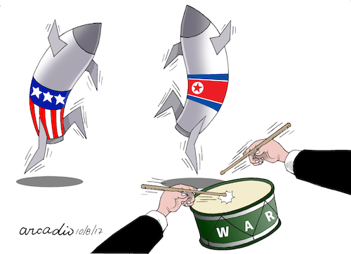 Cartoon: Drums of war. (medium) by Cartoonarcadio tagged war,trump,kim,north,korea,usa,south