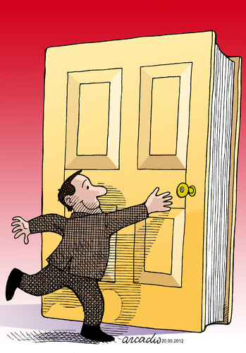 Cartoon: Entrance to the knowledge. (medium) by Cartoonarcadio tagged door,knowledge,book,reading