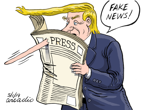 Cartoon: Fake news or... (medium) by Cartoonarcadio tagged trump,fake,news,media