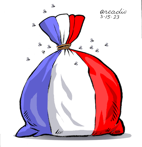 Cartoon: France immersed in garbage. (medium) by Cartoonarcadio tagged france,garbage,europe,social,issues
