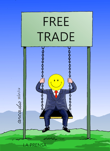 Cartoon: Free Trade and Happiness. (medium) by Cartoonarcadio tagged free,trade,happiness,economy,finances,money