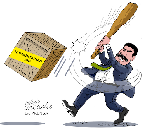 Cartoon: Humanitarian Aid. (medium) by Cartoonarcadio tagged humanitarian,venezuela,maduro,socialism,communism,latin,america