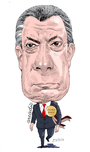 Cartoon: Juan Manuel Santos- Colombia. (medium) by Cartoonarcadio tagged santos,colombia,president,latin,america,farc,peace