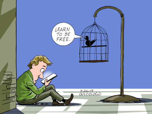 Cartoon: Learn to be free. (medium) by Cartoonarcadio tagged freedom,samart,phones,spending,time