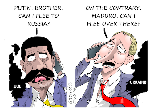Cartoon: Maduro and Putin in trouble (medium) by Cartoonarcadio tagged maduro,putin,venezuela,russia