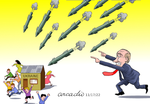 Cartoon: Missiles of Putin (medium) by Cartoonarcadio tagged missiles,civilians,ukraine,war,putin,russia