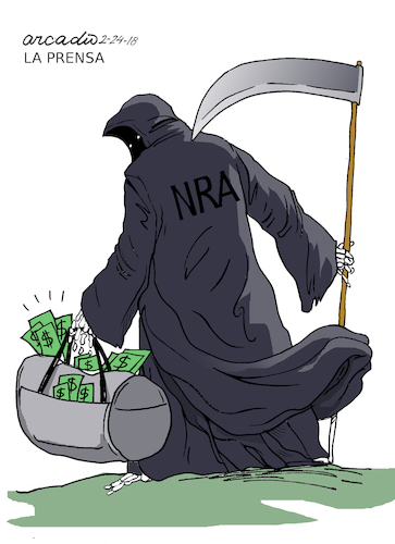 Cartoon: NRA doing lobby. (medium) by Cartoonarcadio tagged nra,weapons,us,schools,violence,terror,trump