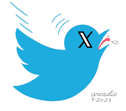Cartoon: Old logo of Twitter dies. (medium) by Cartoonarcadio tagged logo,twitter,media,social,networks