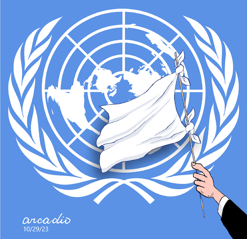 Cartoon: Peace for the UN. (medium) by Cartoonarcadio tagged israel,guterrez,un,netanyahu
