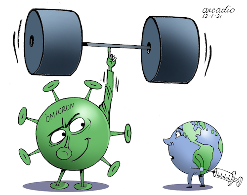 Cartoon: Powerful Omicron. (medium) by Cartoonarcadio tagged covid,19,coronavirus,omicron,health